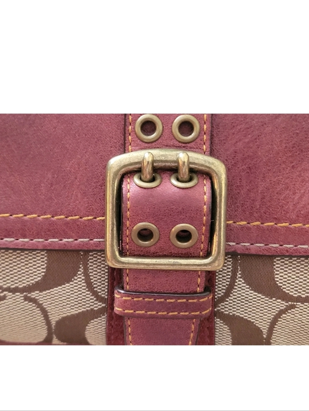 Coach Burgundy/Red Leather & Signature Canvas Buckle Special Edition Wristlet - Picture 5 of 10